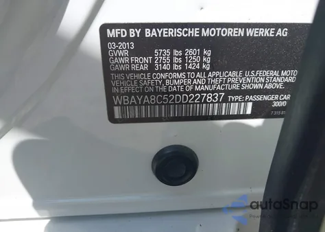 2013 BMW 750I z USA, uszkodzony, nr VIN WBAYA8C52DD227837